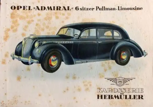 Opel Admiral Hebmüller Pullmann-Limousine Modellprogramm 1938 Automobilprospekt (9474)