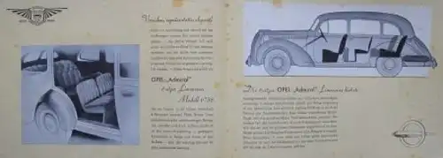 Opel Admiral Hebmüller Pullmann-Limousine Modellprogramm 1938 Automobilprospekt (9474)