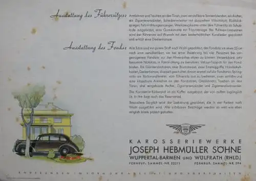 Opel Admiral Hebmüller Pullmann-Limousine Modellprogramm 1938 Automobilprospekt (9474)