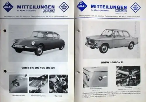 BV Aral "Mitteilungen Technik" 1966 Mappe mit 50 Automobil-Wartungsbögen (9426)