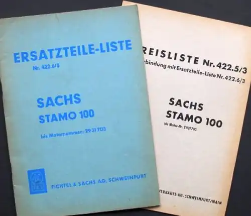 Sachs Stamo 100 Ersatzteil- und Preisliste 1952 (9368)