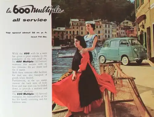 Fiat 600 Modellprogramm 1956 Automobilprospekt (6191)