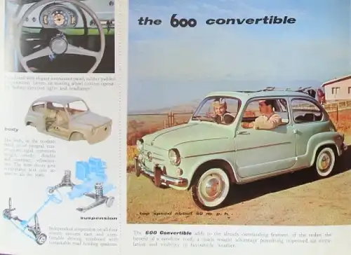 Fiat 600 Modellprogramm 1956 Automobilprospekt (6191)