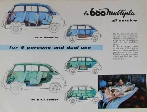 Fiat 600 Modellprogramm 1956 Automobilprospekt (6191)