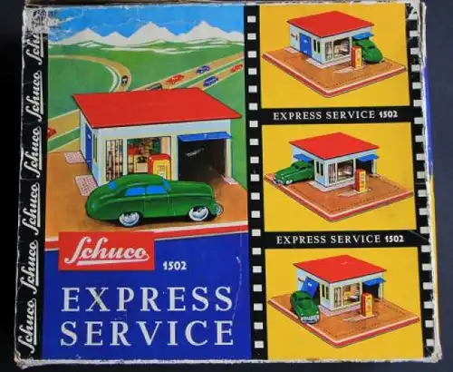 Schuco Shell-Tankstelle "Express Service" 1502 mit Fahrzeug Frictionsantrieb in Originalbox (7424)