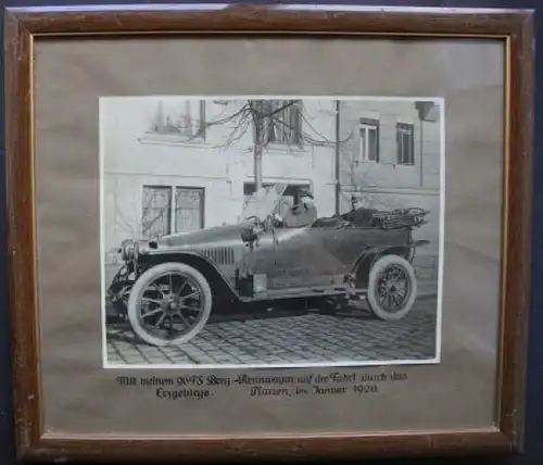 Benz-Rennwagen 96 PS 1920 Originalfoto gerahmt (7421)