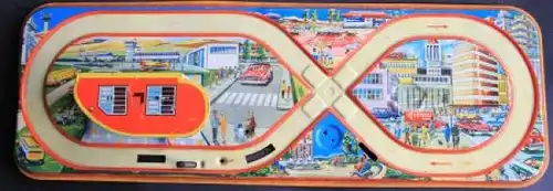 Technofix Shell Tankstelle "Quick Service Filling Station" 1960 Friktionsantrieb Blechbahn mit Originalkarton (7420)