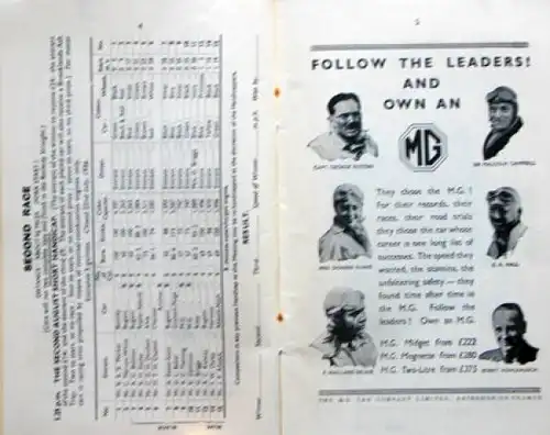 Brooklands Race "Offical Race Card" August 1936 Rennprogramm (7345)