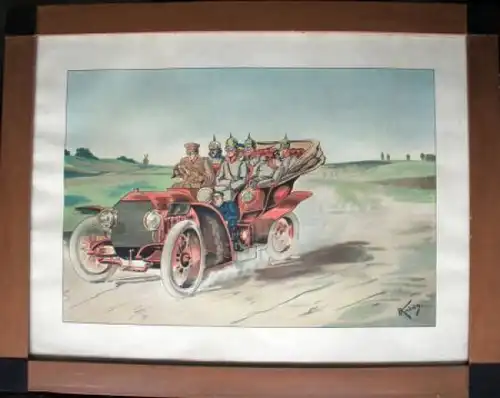 Mercedes Cabriolet mit Militärmannschaft 1914 von H. Kubies gerahmt (6986)