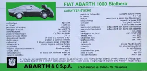 Abarth Fiat 1000 Bialbero Modellprogramm 1966 Automobilprospekt (6959)