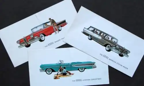 Edsel Ford Modellprogramm 1958 drei Prospektblätter (6956)