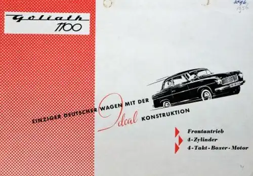 Goliath 1100 Modellprogramm 1956 "Ideale Konstruktion" Automobilprospekt (6938)