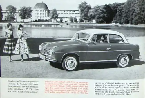 Goliath 1100 Modellprogramm 1956 "Ideale Konstruktion" Automobilprospekt (6938)