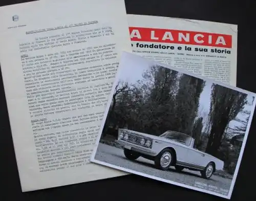 Lancia Carozzeria Boneschi Cabriolet Modellprogramm 1959 Pressemappe mit 2 Werksfotos (6892)
