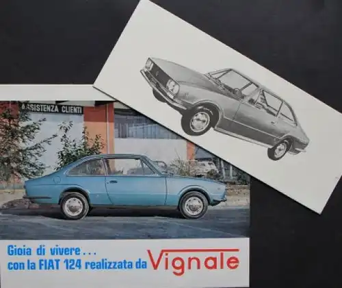 Vignale Fiat 124 Tipo Gran Lusso Modellprogramm 1967 zwei Automobilprospekte (5467)