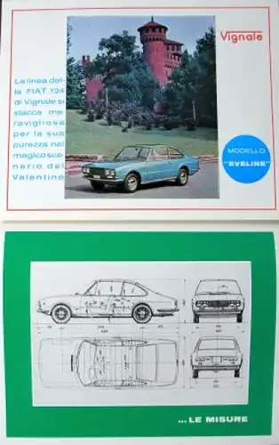 Vignale Fiat 124 Tipo Gran Lusso Modellprogramm 1967 zwei Automobilprospekte (5467)