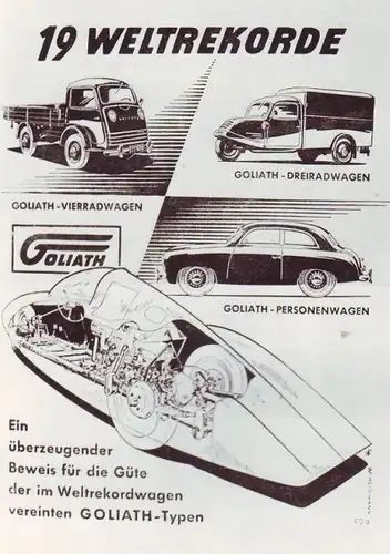 Goliath Modellprogramm 1953 "19 Weltrekorde" Automobilprospekt (2967)
