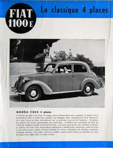 Fiat 1100 E 4 Places Modellprogramm 1949 Automobilprospekt (1888)