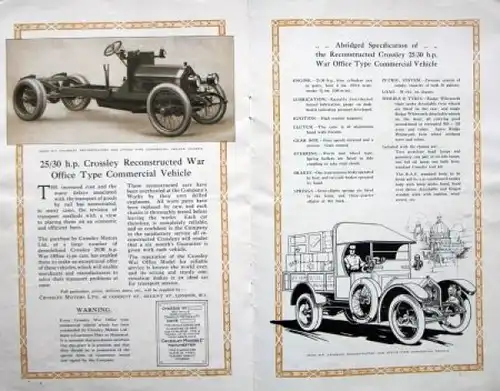 Crossley Motorcars 25/40 h.p. Modellprogramm 1921 Automobilprospekt (8692)