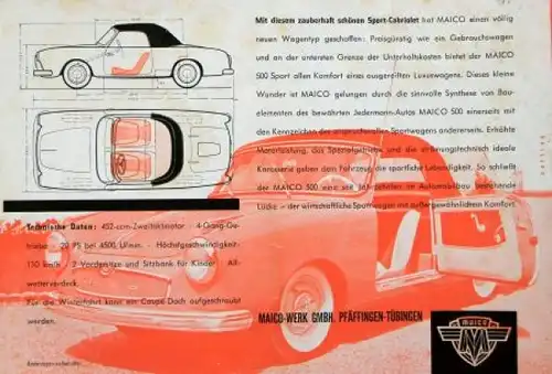 Maico 500 Sport Modellprogramm 1957 Automobilprospekt (0308)