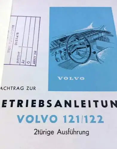 Volvo 122/122 zweitürer Limousine 1962 Betriebsanleitung (2617)