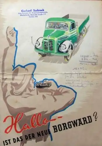 Borgward 4 to. Lastwagen Modellprogramm 1954 "Hallo - Das ist der Neue" Lastwagenprospekt (9988)