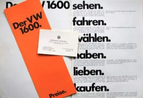 Volkswagen 1600 Modellprogramm 1972 Automobilprospekt (7046)