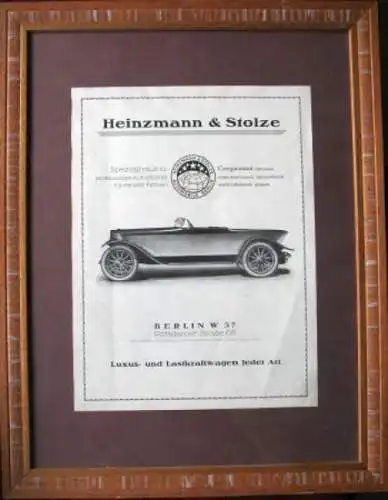 Heinzmann & Stolze Luxuskraftwagen Berlin 1914 Originalplakat gerahmt (1719)
