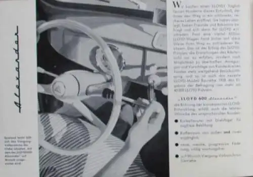 Lloyd 600 Alexander Modellprogramm 1957 Automobilprospekt (8461)