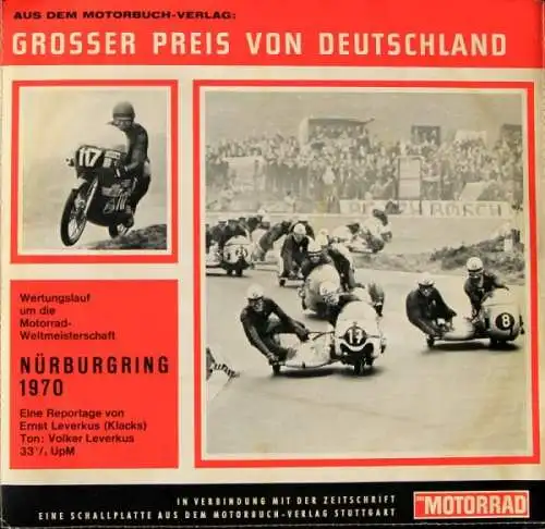 Motorsport-Schallplatte 1970 "Großer Preis von Deutschland - Weltmeisterschaft" Originalreportage (0976)