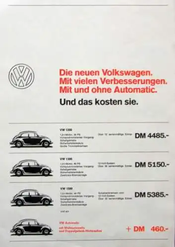 Volkswagen Modellprogramm 1967 "Mit vielen Verbesserungen" Automobilprospekt (1527)