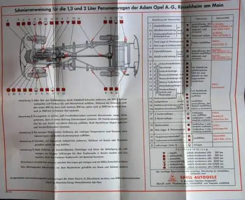 Opel 1,3 Liter und 2 Liter Personenwagen 1938 Schmieranweisung (2742)