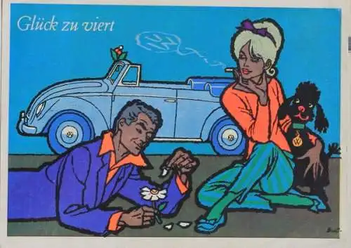 Volkswagen Käfer Postkarte "Glück zu viert" 1960 (6071)