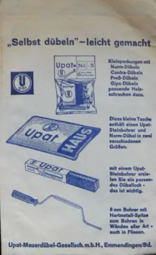 Volkswagen Käfer Upat Dübel 1955 Versandtasche (7820)