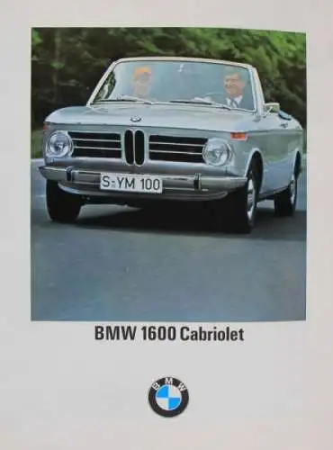 BMW 1600 Cabriolet Modellprogramm 1969 Automobilprospekt (8603)