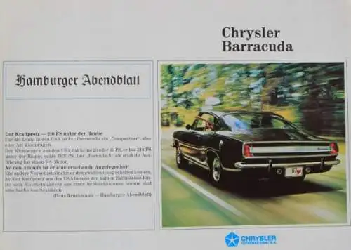 Chrysler Barracuda Modellprogramm 1967 Automobilprospekt (8912)