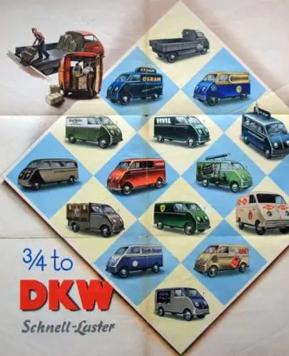 DKW Schnell-Laster Modellprogramm 1952 "Wir fahren DKW" Automobilprospekt (5010)