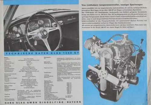 Glas 1300 GT Grand Tourisme Modellprogramm 1963 Automobilprospekt (5724)