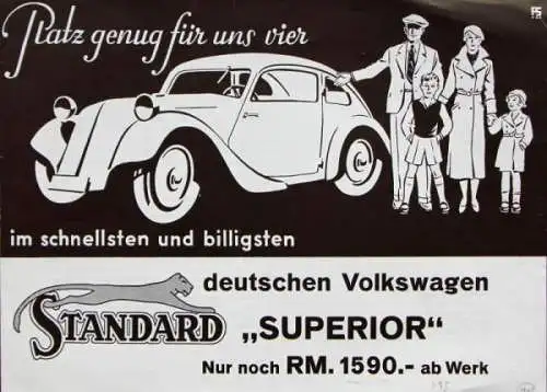 Standard Superior Volkswagen Modellprogramm 1933 Automobilprospekt (4799)