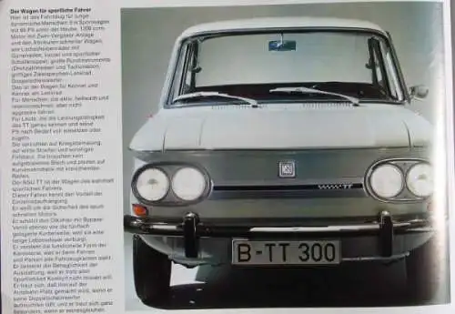 NSU TT 65 PS Modellprogramm 1967 "Stark, schnell, sportlich" Automobilprospekt (7324)