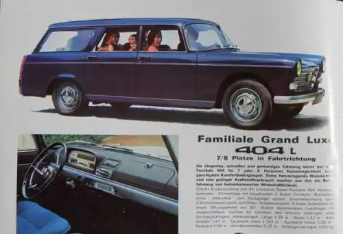 Peugeot 404 Familiale Break Commerciale Modellprogramm 1965 Automobilprospekt (7103)