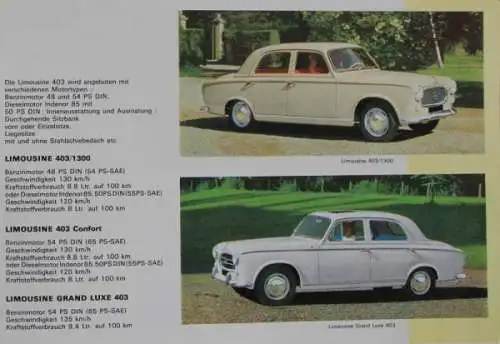 Peugeot 403 Modellprogramm 1965 Automobilprospekt (7096)