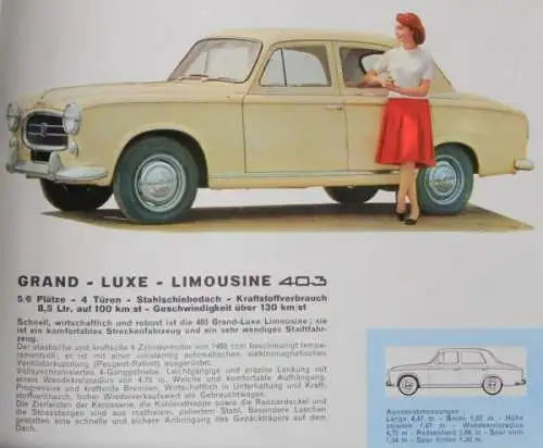 Peugeot 403 Modellprogramm 1965 Automobilprospekt (7096)