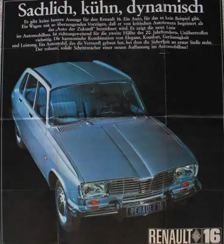 Renault 16 Modellprogramm 1965 "Sachlich, kühn, dynamisch" Automobilprospekt (5478)