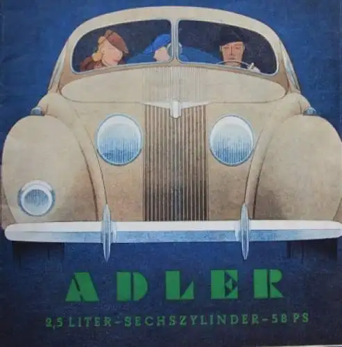Adler 2,5 Liter Modellprogramm 1938 Reuters-Motiv Automobilprospekt (4895)