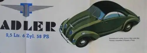 Adler 2,5 Liter Modellprogramm 1938 Reuters-Motiv Automobilprospekt (4895)