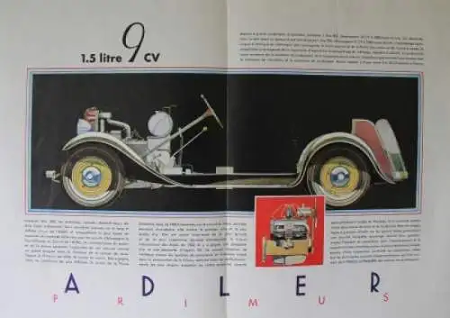 Adler Primus 1.5 litres Modellprogramm 1933 Reuters-Motive Automobilprospekt (2934)