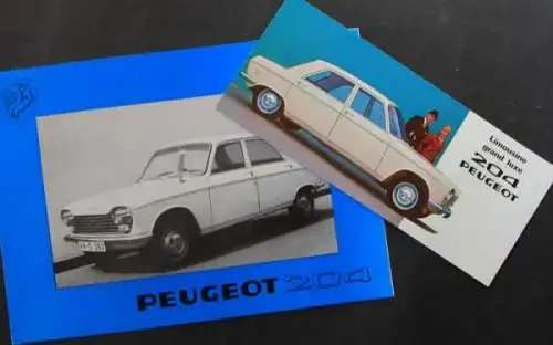 Peugeot 204 Modellprogramm 1966 zwei Automobilprospekte (2416)