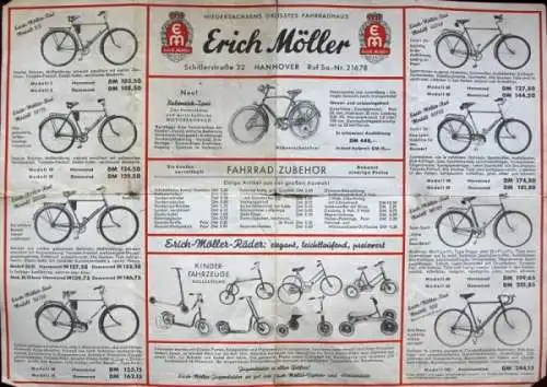 Fahrrad Zubehör 1958 Erich Möller Hannover Fahrradprospekt (3476)