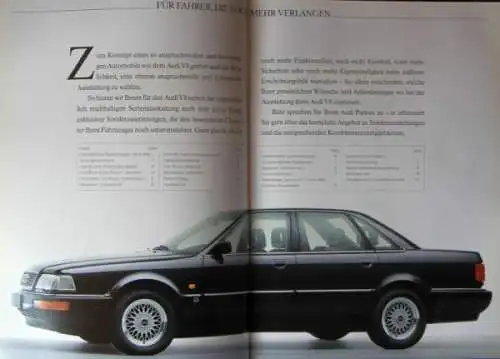 Audi V8 Modellprogramm 1990 Automobilprospekt-Mappe (0439)